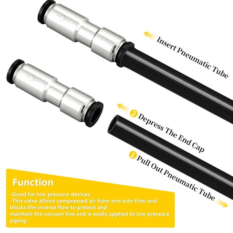 Yoebor 1/4" OD Check Valve Push to Connect One Way Inline Air Pneumatic Valves, Nickel Plated Brass & Plastic (Pack of 2) - Image 4